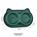 Standard dark green cat-head shaped double pet bowl with dimension markings - Anti-Ant Standard Double Bowl Style / Plastic Double Bowls / Green
