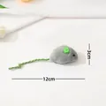 Gray plush mouse catnip toy with green woven tail, dimensions shown as 12cm by 3cm - Style 3 (HDD)