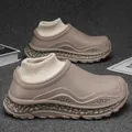 Warm winter cotton slippers with thick platform sole and knit sock collar in beige color - 35-36 / Silver Gray