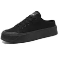 Black canvas platform mule sneakers for women with chunky sole and Harajuku style - 34 / Black