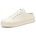 Premium white canvas mule sneakers for women featuring a thick textured platform sole - 34 / Beige