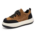 Κομψό καφέ σουέτ Derby sneaker πλατφόρμα με χοντρή λευκή σόλα και λευκές διακοσμητικές ραφές - 39 / Καμηλό (38395)