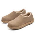 High-quality men's winter warm fleece-lined slip-on clogs in khaki suede finish - 39 / Khaki