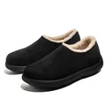 Premium men's black winter slippers featuring warm plush lining and durable rubber sole - 39 / Black