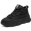 High-top black chunky platform leather boots with quilted upper and textured sole - 39 / Black