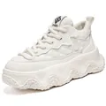 White high-top chunky sneakers with a thick wavy sole and quilted faux leather texture - 39 / White