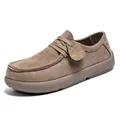 Mocasín para hombre en ante topo con cordones decorativos y suela suave - 39 / Arena (H77)