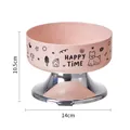 Elevated pink stainless steel pet bowl with cartoon dog and HAPPY TIME print, 14cm wide. - Single Bowl Style (7019) / Pink (Small Single Bowl)