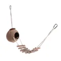 Natürliches Kokosnussschalen-Vogelnest mit hängender Holzleiter für Papageien und Vögel - Stil 2 (Kokosnuss-Durchmesser Ca. 10CM)