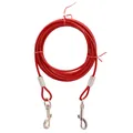 Detailed close-up view of a red coiled steel wire pet leash with durable silver snap hooks. - 3mm*1.8m--6ft / Red