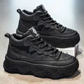 Warm black high-top platform sneakers featuring premium leather texture and cozy fleece lining - 39 / Fleece Lined Style / Black