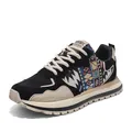 Retro men's casual jogging sneakers with colorful patterned fabric and soft sole - 39 / Black