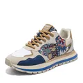 Retro men's casual sneakers featuring ethnic weave pattern, blue accents, and soft soles - 39 / Blue
