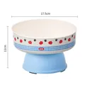 Blue elevated pet bowl with apple pattern, 17.5cm diameter for neck protection - Large Size Blue (Single Bowl)