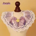 Elegant purple plaid pet bib collar with lace trim and gold anchor bow for small pets - XS / Purple