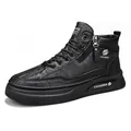 Scarpe casual da uomo nere in pelle con cerniera laterale e lacci per l'outdoor - 39 / Nero