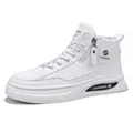 Eleganti sneakers casual bianche mid-top da uomo con cerniera laterale e lacci - 39 / Bianco