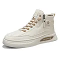 Sneaker alte da uomo color crema con cerniera laterale e finitura in finta pelle testurizzata - 39 / Beige