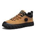 Retro tan suede low-top sneaker for men featuring a durable thick black rubber sole - 39 / Khaki