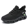 Lightweight breathable knit mesh men's running shoes with braided sole in black - 39 / Black