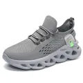 Grey ultra-light men's breathable flying weave running shoes with hollow wavy sole - 39 / Gray