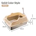 Bac à litière inox pour chat avec rebord beige élevé et pelle, taille: 45x35x21,5cm - Bassin Bas (0821) / Beige