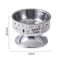 Raised stainless steel pet bowl with cute illustrations, 14cm diameter and 10.5cm height - White (Small Single Bowl + Stainless Bowl)