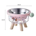 Pink elevated stainless steel pet bowl with 16cm width and 12cm height for cats. - Single Bowl (With Stainless Steel Bowl) / Pink