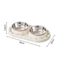 Beige double stainless steel pet bowl for cats and dogs, dimensions 36x19x5.8cm - Double Stainless Steel Bowls / White