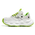 Men's breathable mesh chunky sneakers in white and neon green featuring thick soles - 39 / White