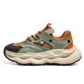 Stylish men's breathable mesh chunky sneaker with thick wavy sole in olive and orange - 39 / Khaki Green