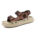 Comfortabele heren bruine echt lederen outdoor strandsandalen met duurzame beige zool - 38 / Bruin