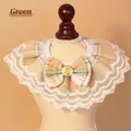 Cute green plaid pet lace collar with a bow and gold anchor button for cats and dogs - XS / Green