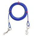 Detail showing a durable blue steel wire dog tie-out cable with heavy-duty metal snap hooks. - 3mm*1.8m / Blue