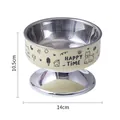 Stainless steel high-foot pet bowl with cute cartoon dog print, 14cm wide and 10.5cm tall - Yellow (Small Single Bowl + Stainless Bowl)