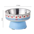 Premium cartoon pattern high-footed stainless steel pet bowl for cats, 17.5cm diameter - Large Size Blue (With Stainless Bowl)