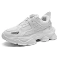 All-white men's breathable mesh athletic sneakers with convenient rotary buckle closure - 36 / Milky Way