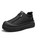 Zapatillas casuales para hombre en microfibra negra con cremallera y suela gruesa negra - 39 / Negro