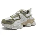 Men's breathable mesh running shoes with rotating buckle in olive green and white colorway - 36 / Meteorite Brown