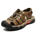 Ademende heren outdoorsandalen van echt leer met een beschermende gesloten neus - 38 / Lichtbruin