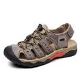 Ademende leren outdoor wandelsandalen voor heren met dichte neus en elastische veters - 38 / Koffie (2119)