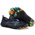 Men's professional dark blue mesh outdoor hiking shoes with colorful rubber sole - 38 / Style 1928 / Blue