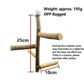 Detailed view of natural wood bird perch with wing nut mounting and measurements - Height 25cm Width 10cm