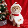 Detailed view of cute white plush snowman cloak for cats and dogs with festive decorations. - S / Snowman White