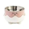 Durable stainless steel pet bowl with cute pink cartoon animal design casing - Bean Dust Pink With Stainless Steel Bowl