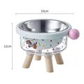 Raised stainless steel pet bowl for cats and dogs with cute cartoon design and wooden legs - Single Bowl (With Stainless Steel Bowl) / Green