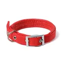 Vue détaillée d'un collier pour chien en nylon rouge rembourré avec boucle ardillon - Boucle de Ceinture - Rouge