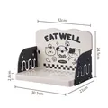 Cream colored pet snack storage rack with cartoon cat dog illustrations and dimensions - Single Layer / White Grid