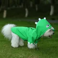 Cute green dinosaur cartoon waterproof raincoat for small dogs like Bichon and Corgi - S / Green
