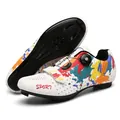 Colorful paint splash cycling shoes for road and mountain biking with dial closure - 36 / Road Bike Cleated Style (007) / White